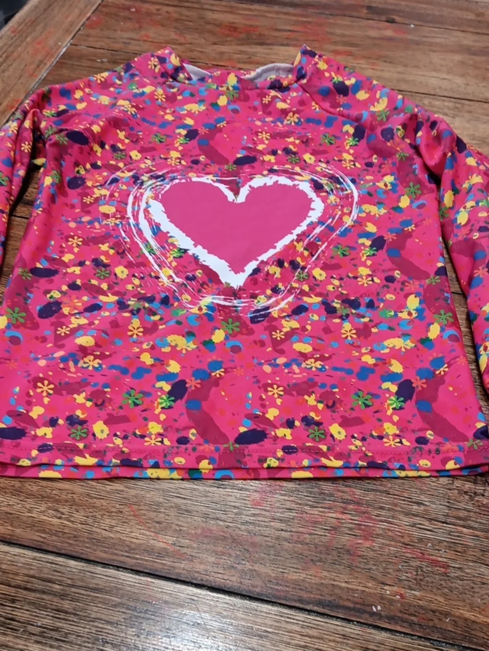 Kids Pink Heart Floral Long-Sleeve 2 Piece Swim Set